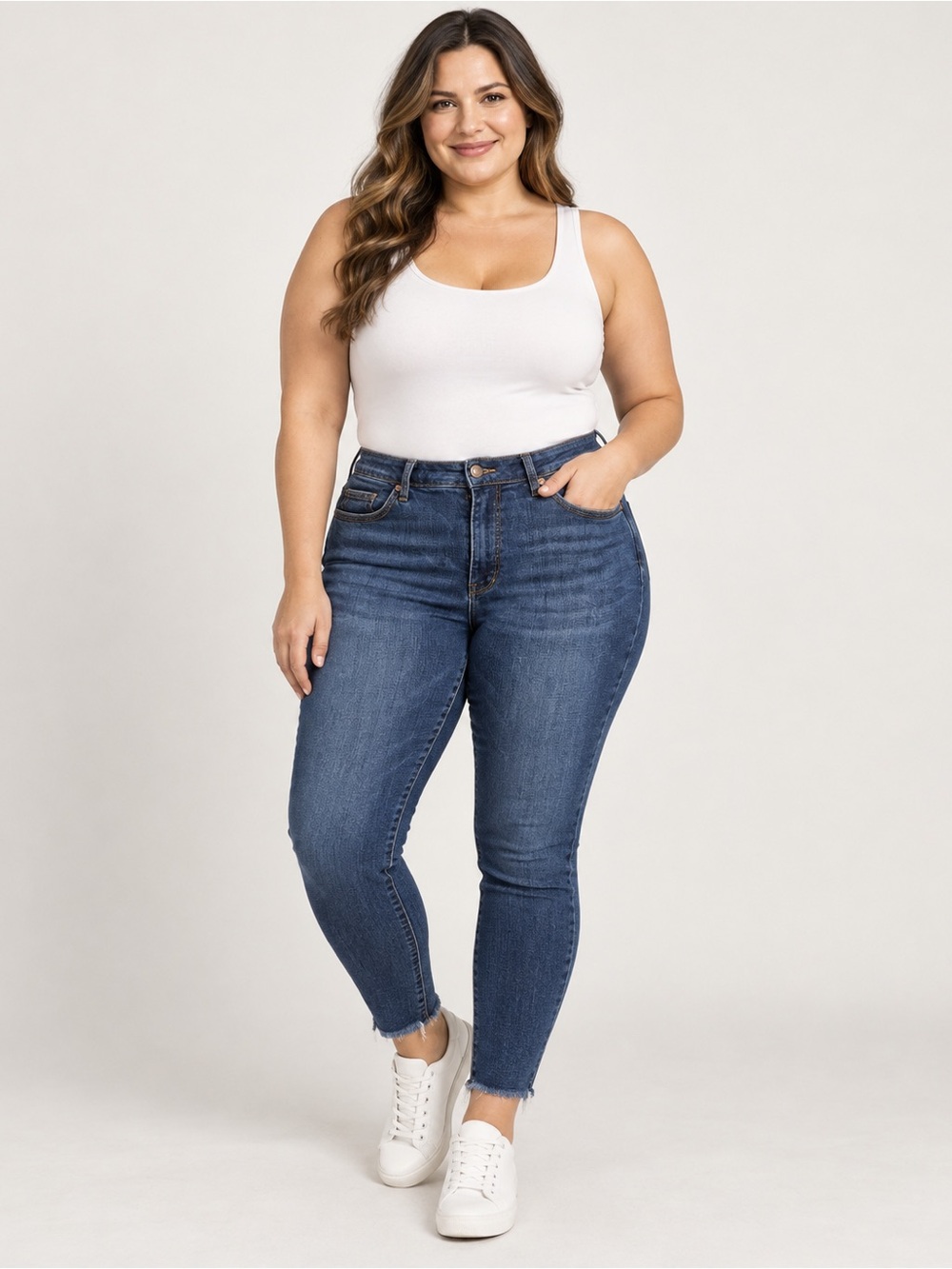 Judy Blue Women’s 14W Skinny Jeans Dark Wash Stretch Raw Hem Style 3888527